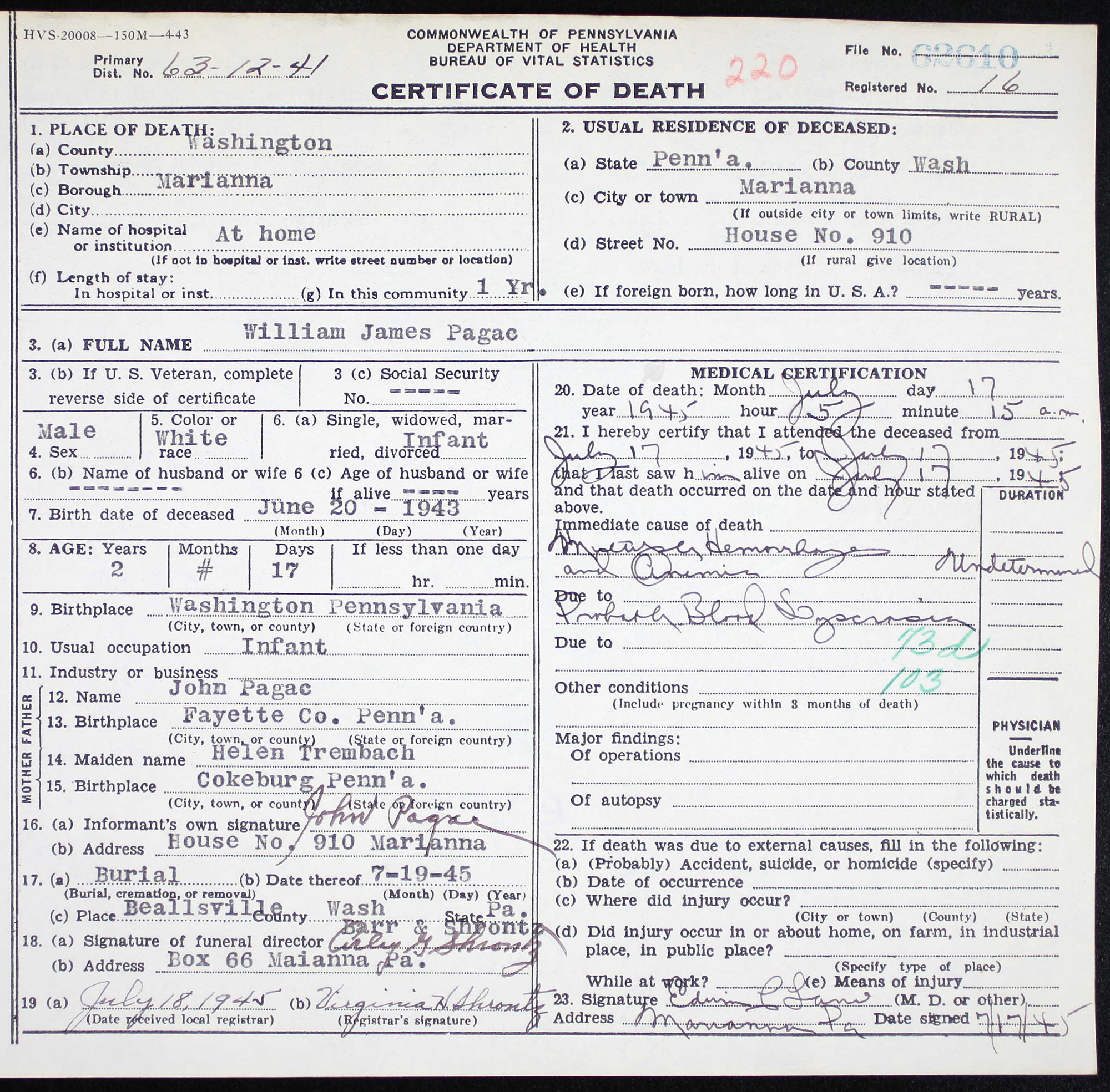 death certificate